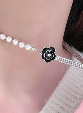 山茶花珍珠颈链女锁骨链高级短链