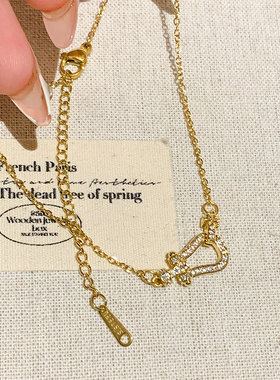 马蹄扣镶钻项链女时尚钛钢保色