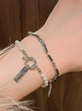 珍珠几何方块手链女小众高级感