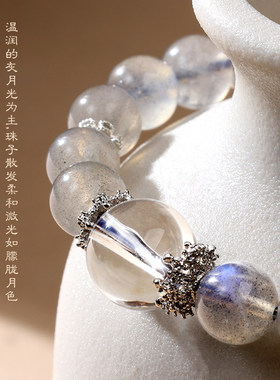普陀山灰月光石手链女天然白水晶手串国潮小众送人礼物禅物祝福