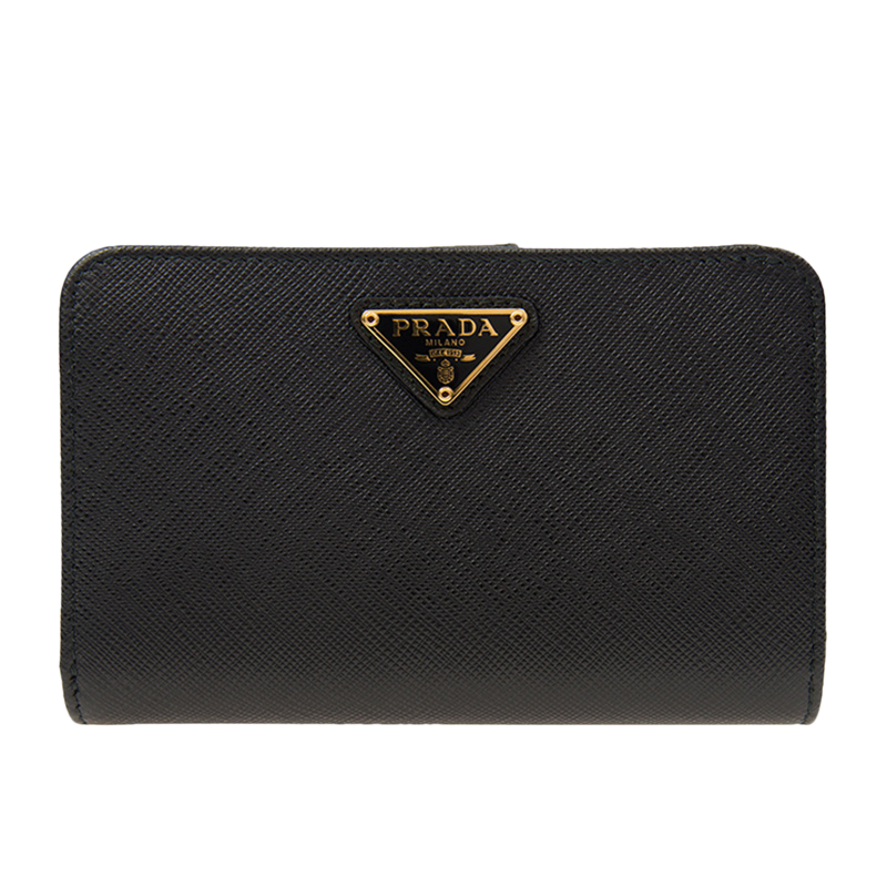 prada中性黑色长款牛皮logo饰钱包 联采海外女士包袋