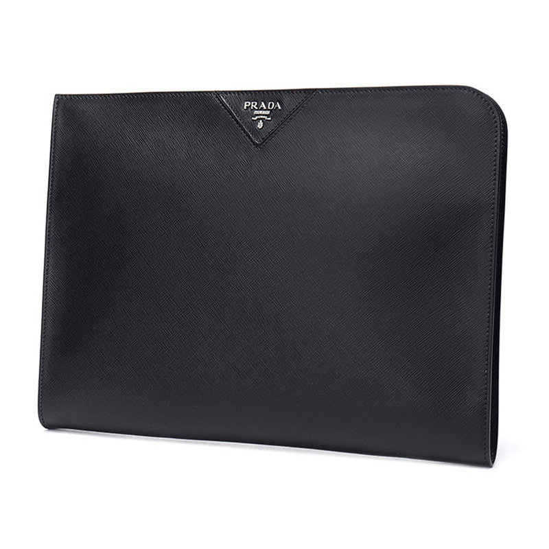 prada男士黑色牛皮logo饰百搭钱包 联采海外男士包袋