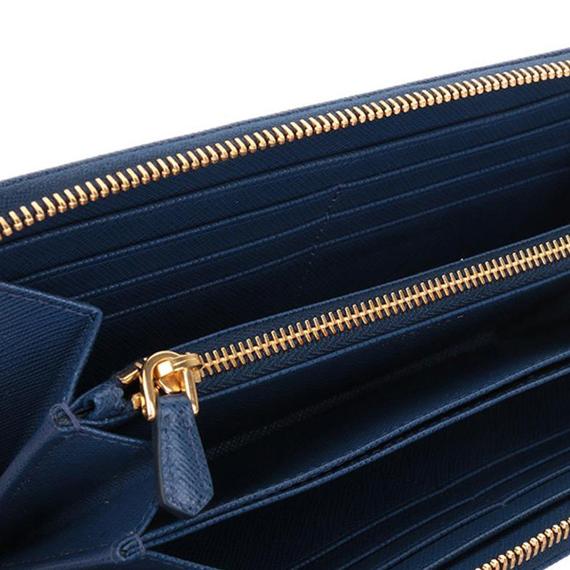 prada矢车菊蓝牛皮logo饰百搭钱包 联采海外女士包袋