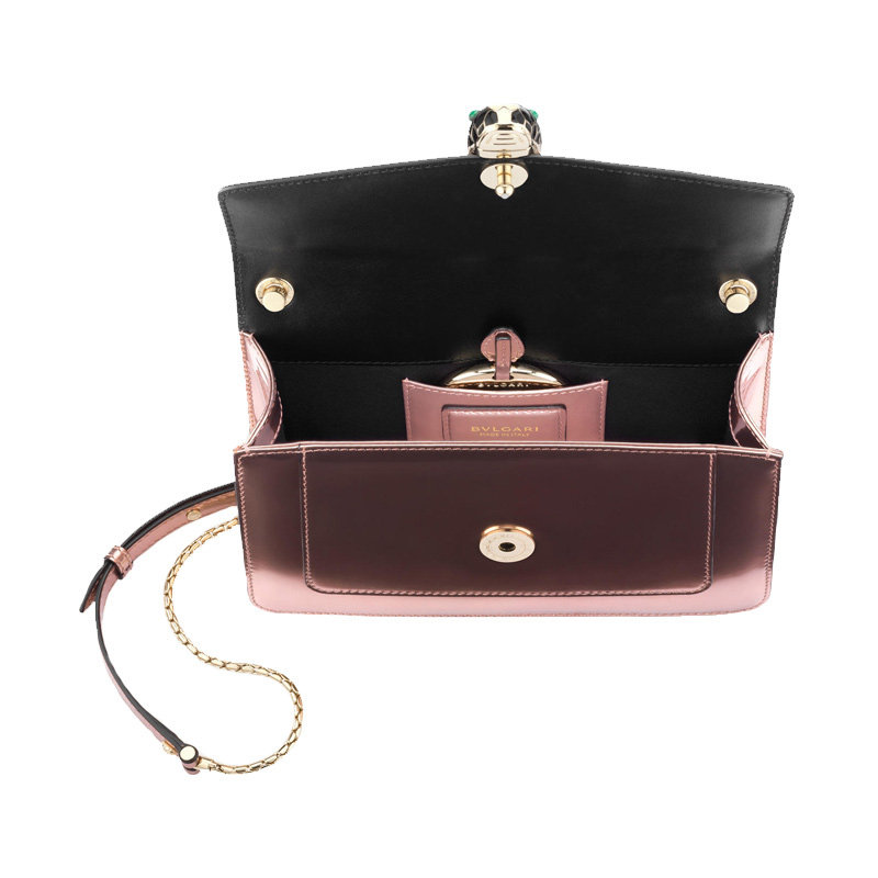 bvlgari女士粉色金属质感斜跨蛇头 联采海外女士包袋