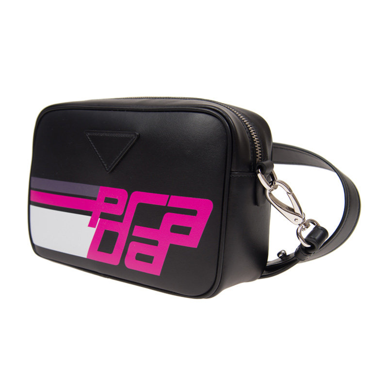 prada黑色女士牛皮logo饰休闲包 联采海外女士包袋