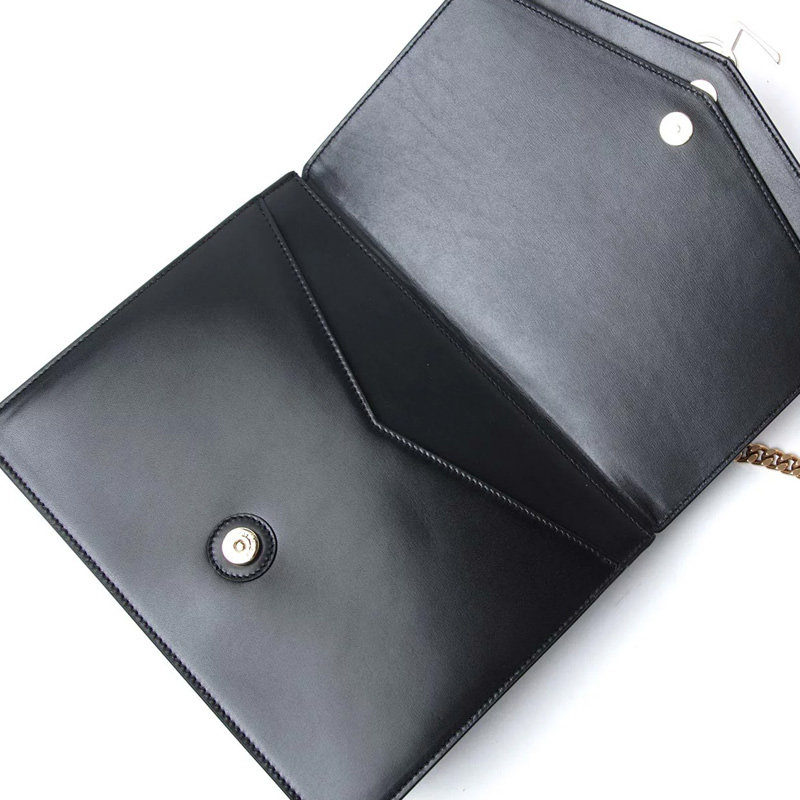 圣罗兰女士黑色牛皮金属单肩链条包 联采海外女士包袋