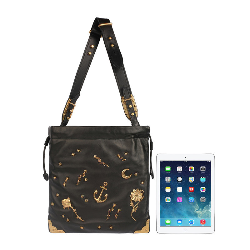 prada黑色牛皮logo饰百搭斜跨包 联采海外女士包袋