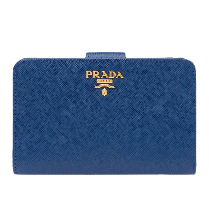 prada女士蓝色牛皮logo饰百搭钱包 联采海外女士包袋