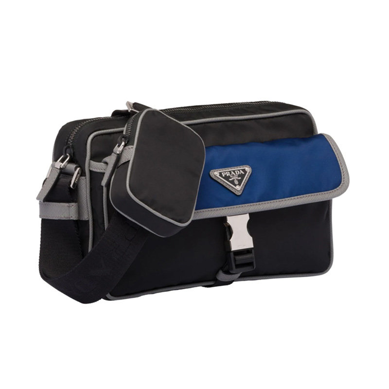 prada男士黑色牛皮logo饰斜挎包 联采海外男士包袋