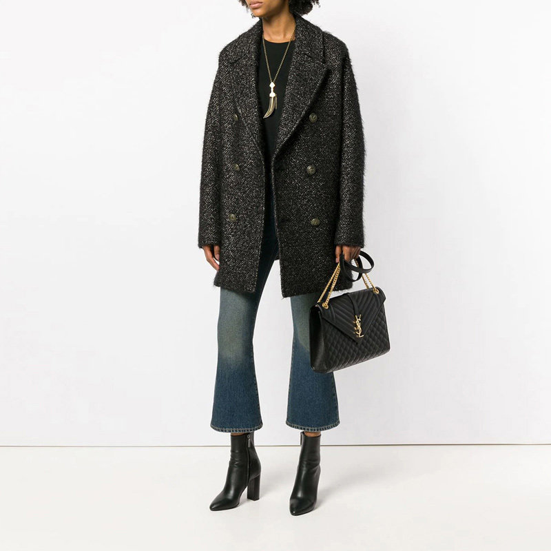 圣罗兰女士牛皮黑色金属新款单肩包 联采海外女士包袋