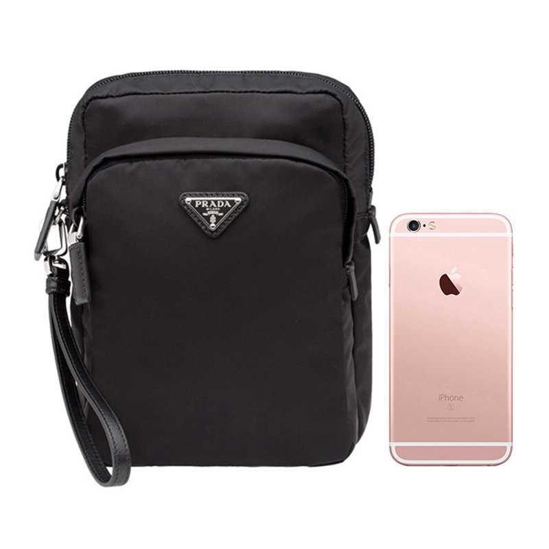 prada男士黑色牛皮logo饰百搭卡包 联采海外男士包袋