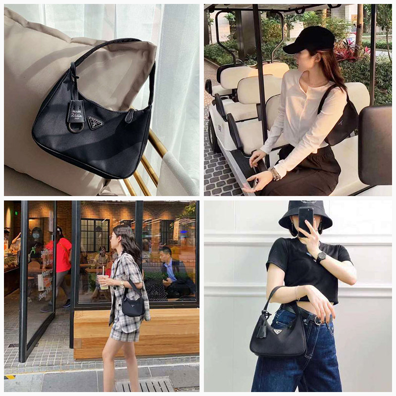 现货prada hobo黑色尼龙腋下单肩包 联采海外女士包袋