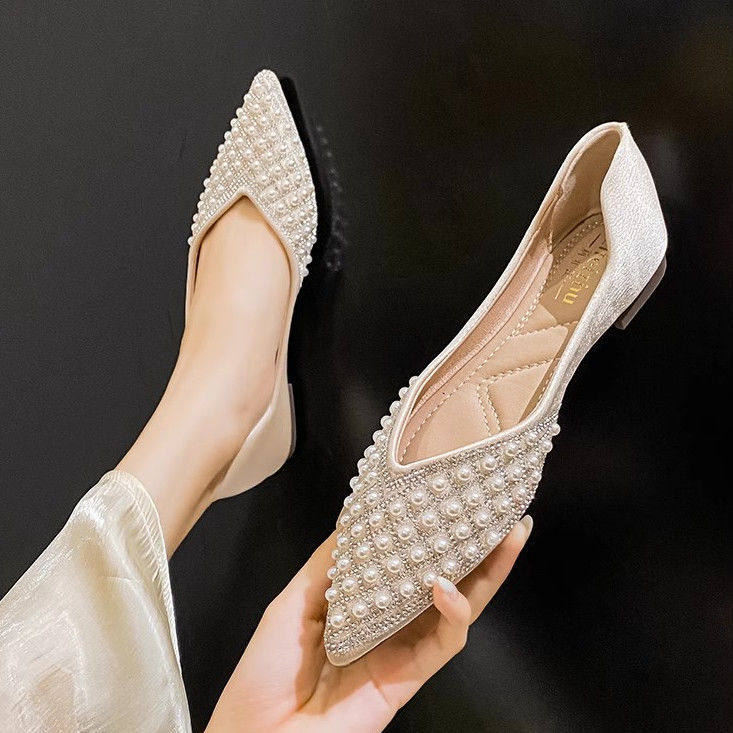 2026法式尖头单鞋女平底晚风温柔水钻珍珠瓢鞋软底女鞋气质豆豆鞋,淘宝优惠券,粉丝福利购,淘宝优惠卷