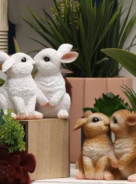 厂家直销跨境复活节仿真兔子小摆件饰品 树脂工艺品装饰摆件现货