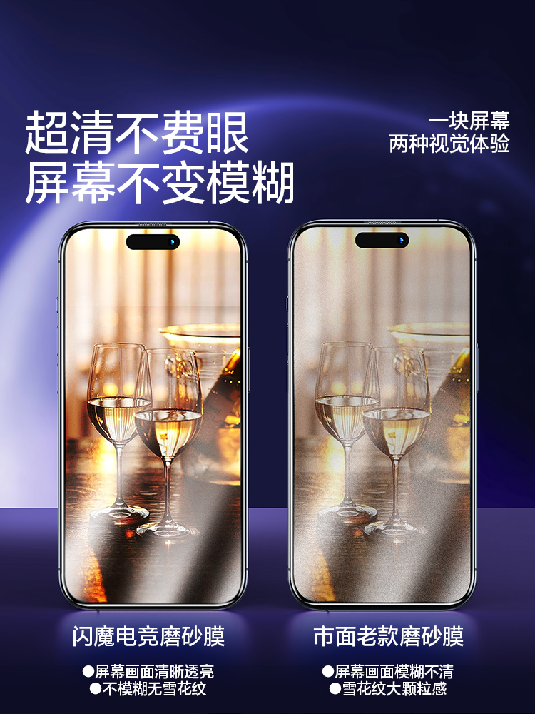 闪魔适用苹果15Pro磨砂钢化膜iPhone14 promax防指纹pg13全屏膜PLus保护i贴膜神器iph15por手机膜pm屏保ip15 - 图2