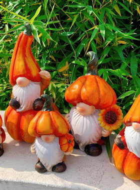 南瓜精灵红陶花园摆件做旧地精万圣节户外庭院子书房种花外贸出口