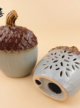 陶瓷松果栗子摆件夜灯香薰摆拍