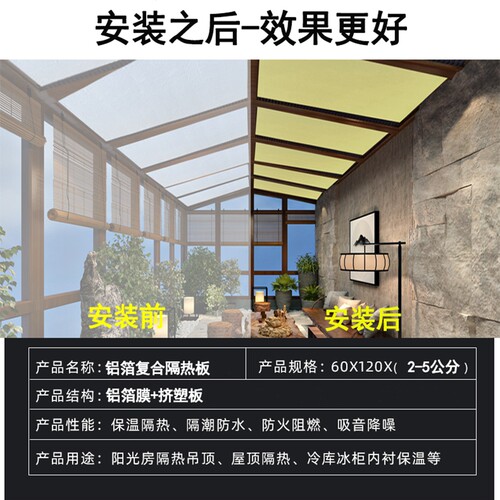 阳光房专用玻璃顶铝箔隔热板室内吊顶保温板屋顶防晒遮阳板阻燃板 - 图3