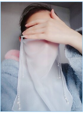 蝶风 古装简约百搭贝珠链流苏面纱 汉服飘逸仙侠女遮脸饰古风面帘