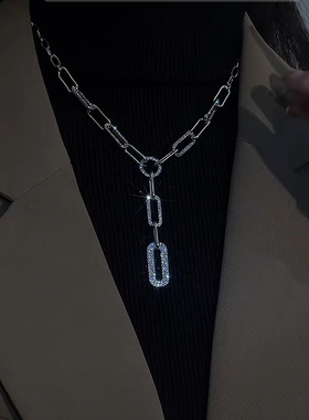 简约闪钻链条金属项链高级感个性毛衣链2021年新款潮网红锁骨链女