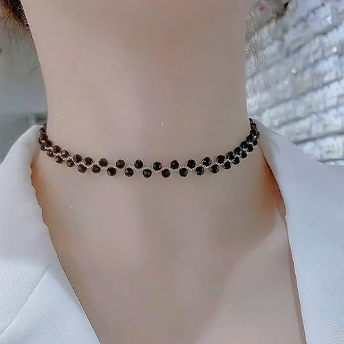 小众设计感黑色水晶项链女气质轻奢锆石锁骨链时尚高级感颈链脖饰 - 图2