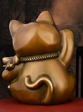 招手招财猫发财猫摆件纯铜元宝招财猫存钱罐店铺开业收银柜台装饰