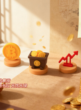 卡通股票K线比特币贡品软胶摆件