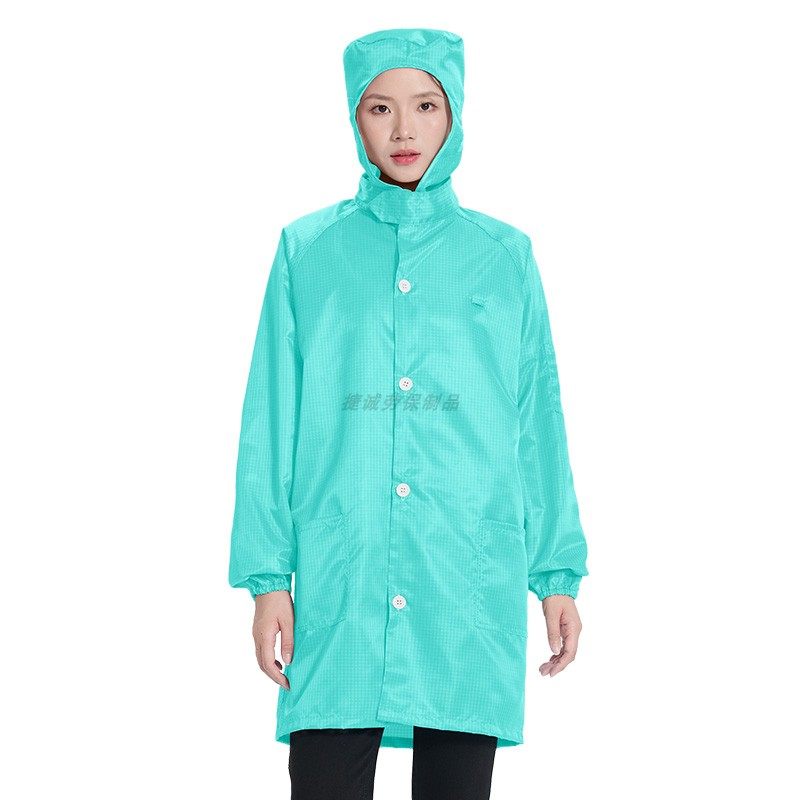 中长款防静电衣连帽大褂绿色无尘服带宽松口袋0.5网格防尘防护服,淘宝优惠券,粉丝福利购,淘宝优惠卷