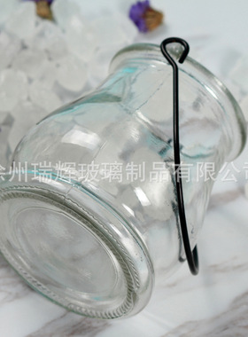 透明带提手玻璃烛台悬挂烛罐蜡烛玻璃杯插花玻璃水培花瓶双耳吊瓶