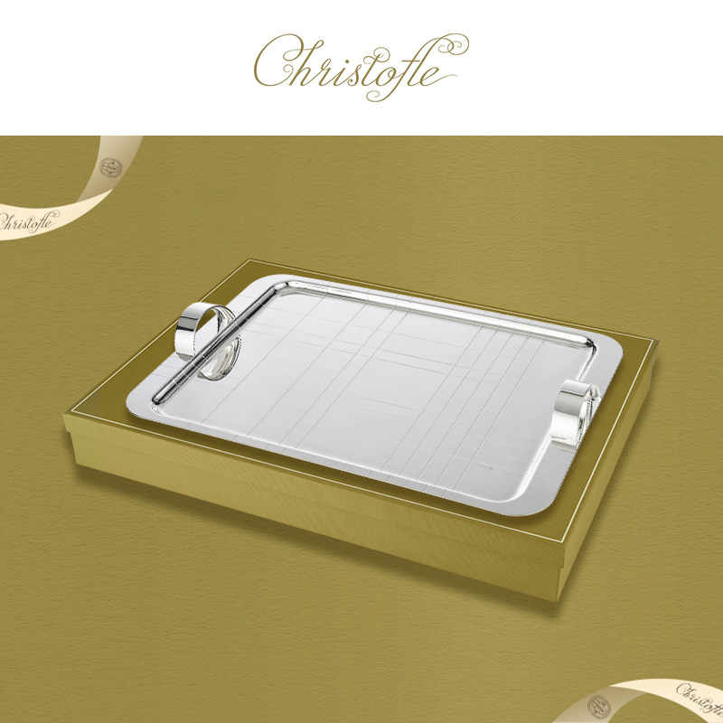 CHRISTOFLE昆庭Graphik几何线镀银托盘带把手家用大尺寸果盘送礼,淘宝优惠券,粉丝福利购,淘宝优惠卷