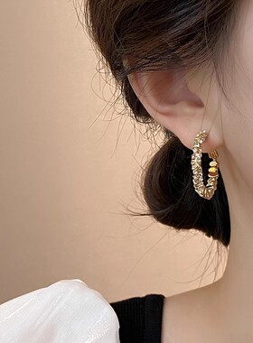甜酷辣妹合金女性锆石圆脸耳环