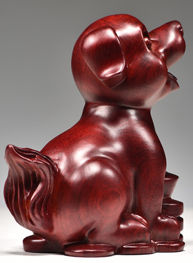 红色木质狗摆件生肖狗实木质狗家居客厅电视柜办公装饰红木工艺品