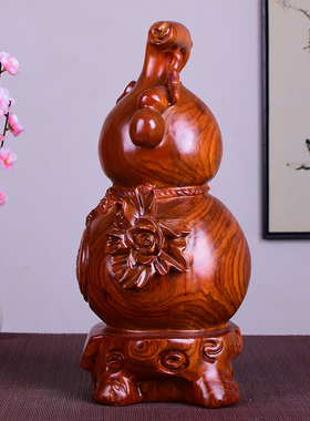 葫芦摆件雕刻客厅红木送礼工艺品