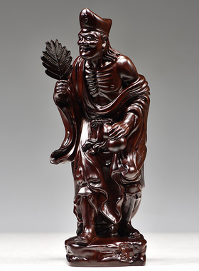 黑檀木雕刻活佛济公摆件降龙罗汉佛像济公活佛家居送礼摆设工艺品