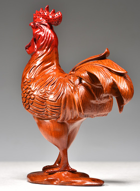 花梨木雕鸡摆件木头鸡实木鸡生肖红木公鸡家居客厅装饰摆设工艺品