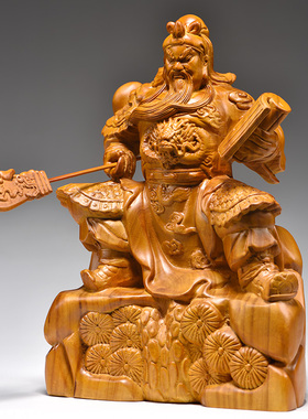 香樟木雕看书关公摆件文武双全关羽像家居客厅玄关公司摆设工艺品