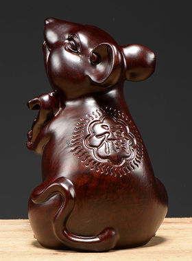 黑檀木雕刻老鼠摆件十二生肖鼠