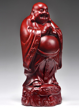 红色木质弥勒佛根雕摆件