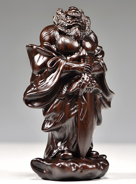 黑檀实木雕刻天师福神钟馗神像摆件家居办公桌面装饰供奉工艺礼品