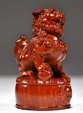 花梨一对大号客厅玄关木雕狮子