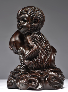 雕刻十二生肖办公送礼红木猴子