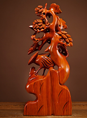 松鹤延年摆件木雕客厅工艺品