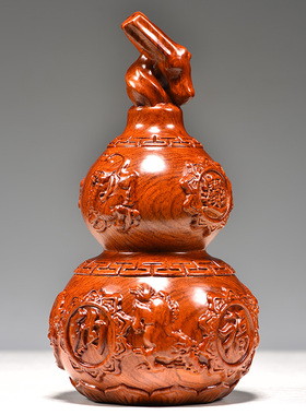 花梨木雕福财葫芦摆件实木质葫芦客厅红木家居中式装饰送礼工艺品