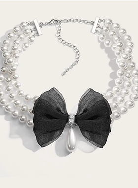 USELESSOBJECTS优优璐同款多层珍珠手工蝴蝶结项链轻奢高级锁骨链