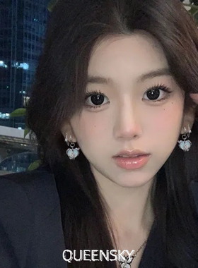 春夏新款爆闪海盐之心锆石海洋蓝心形吊坠项链分裂爱心耳钉高级女