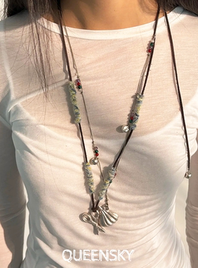 欧美度假复古做旧剪刀麂皮项链