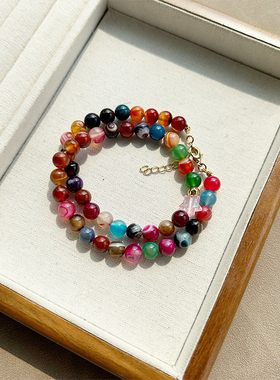 多彩琉璃彩色天然石串珠项链