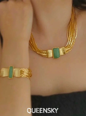 层蛇骨质感东陵石项链复古项链