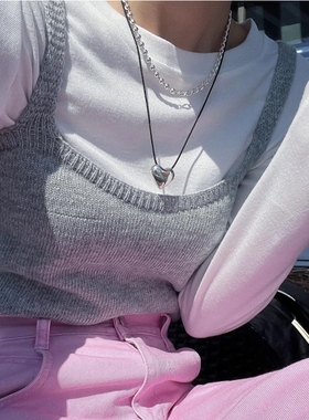 fever同款金色爱心黑绳项链女