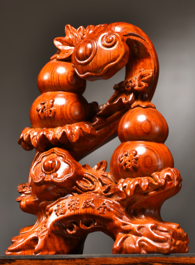 花梨木雕葫芦摆件新中式福禄双全